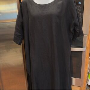 Becasa 100%,Linen Black Casual Dress.. slits up each side.. XL